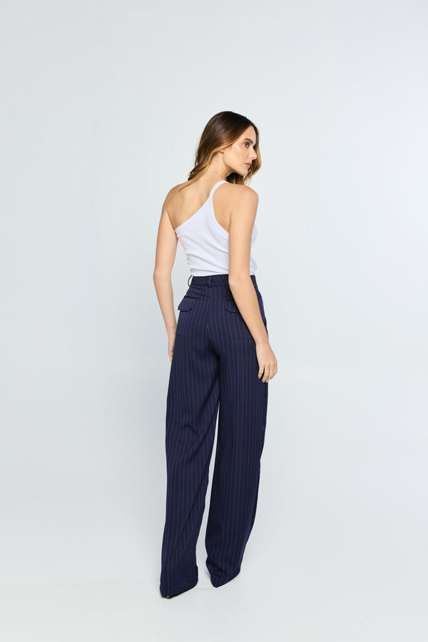 Calça Finesse Risca de Giz Blu