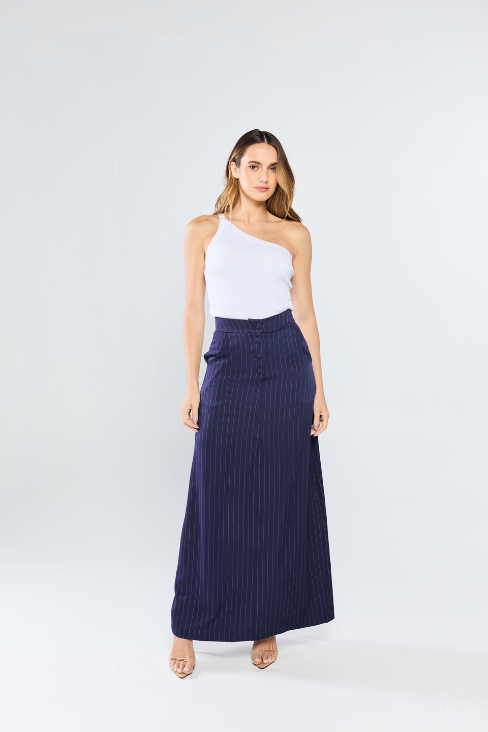 Saia Tailleur Risca de Giz Blu