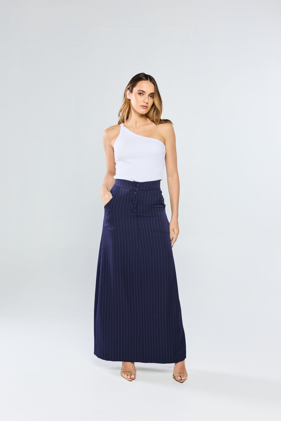 Saia Tailleur Risca de Giz Blu
