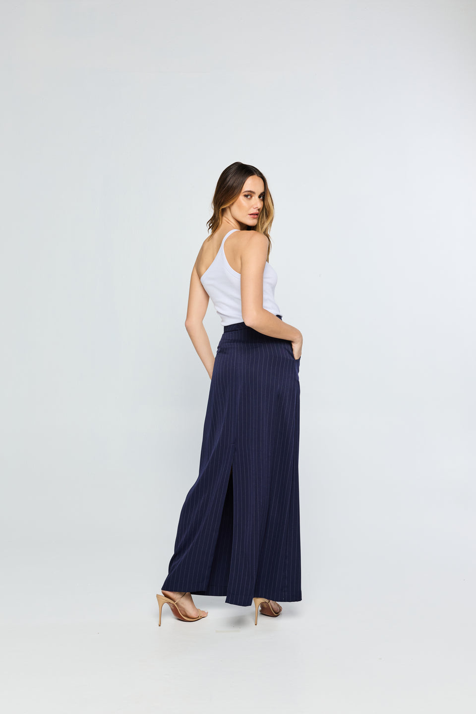 Saia Tailleur Risca de Giz Blu