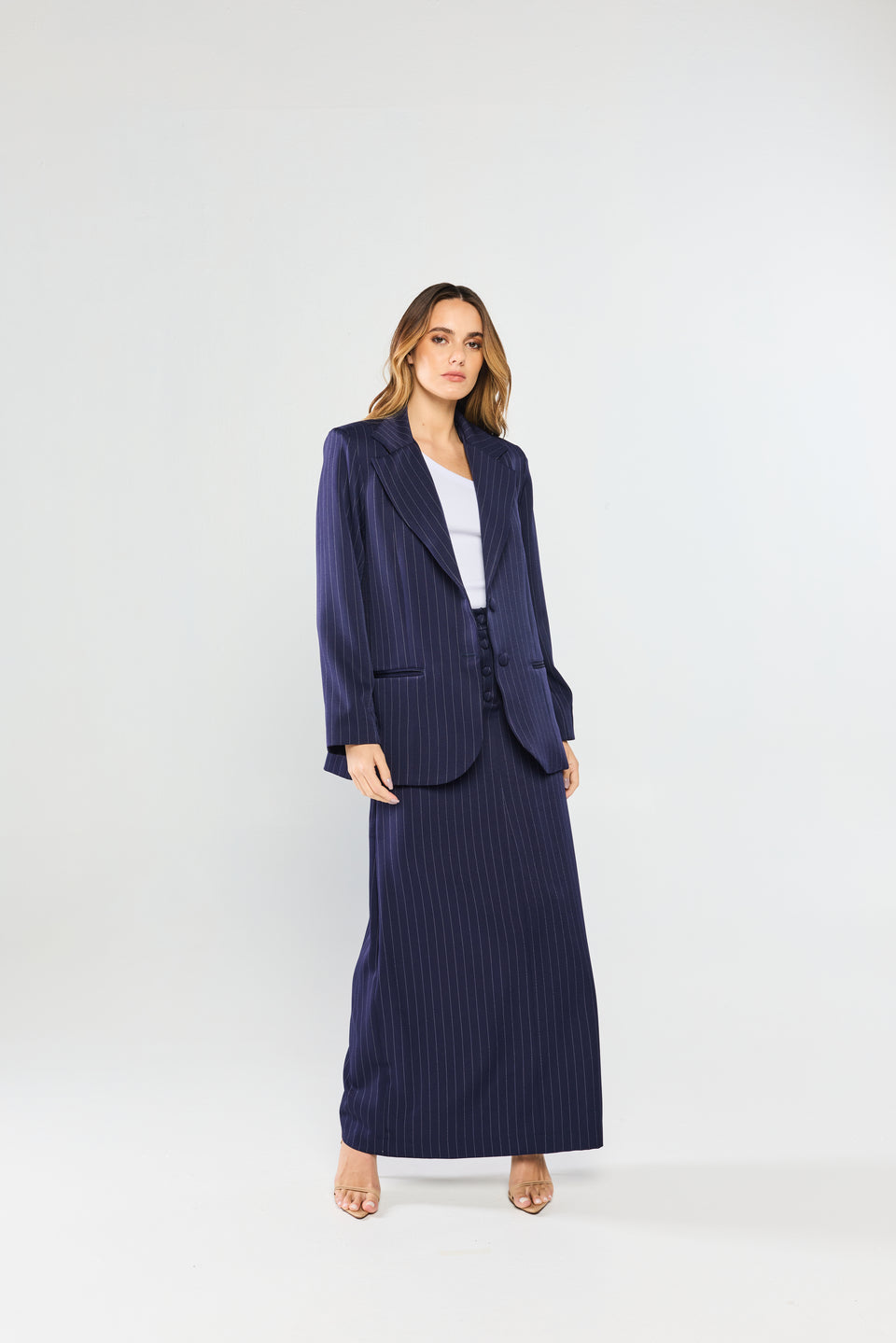 Saia Tailleur Risca de Giz Blu