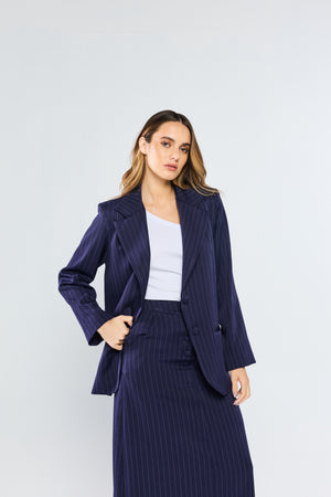 Saia Tailleur Risca de Giz Blu
