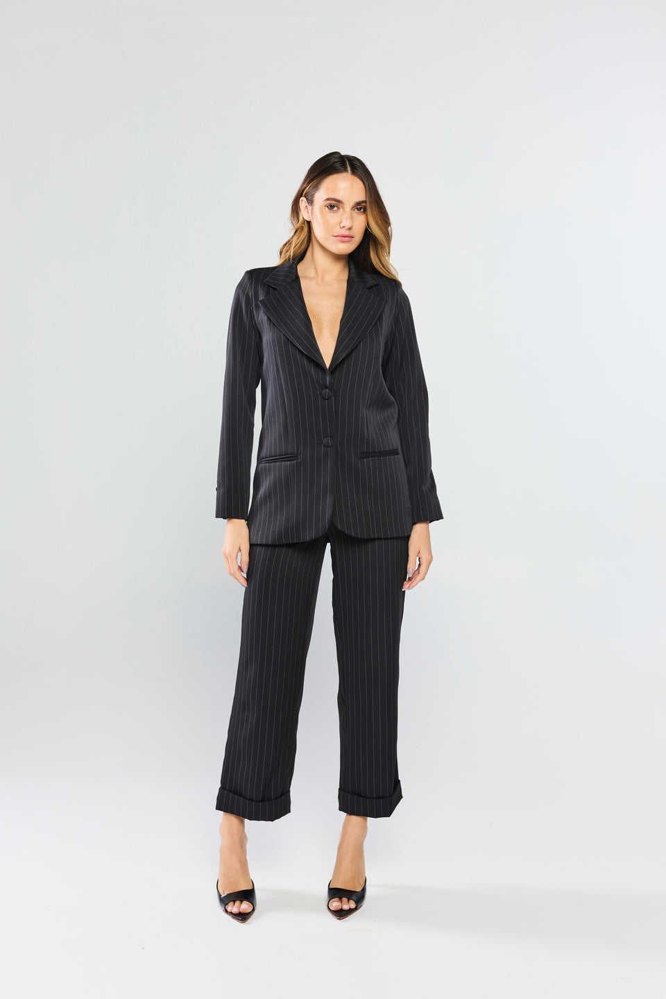 Blazer Tessuto Risca de Giz Nero