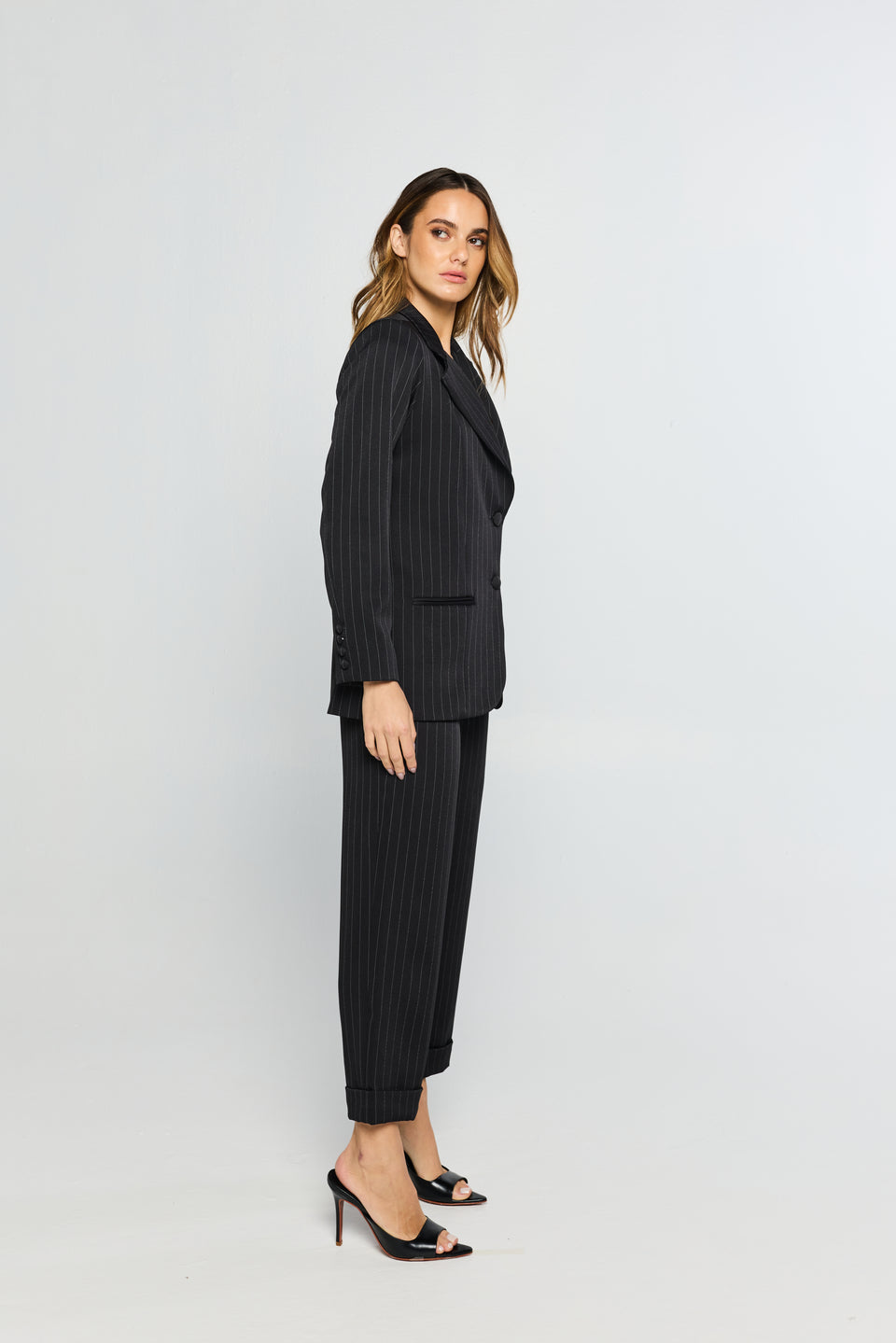 Blazer Tessuto Risca de Giz Nero