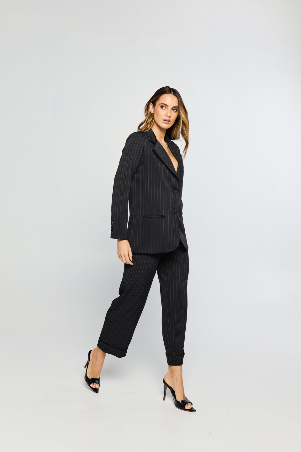 Blazer Tessuto Risca de Giz Nero